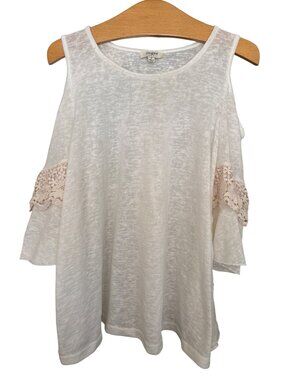 Women’s Umgee USA Cold Shoulder Cream With Lace Shirt Top Size Med Knit Sleeve